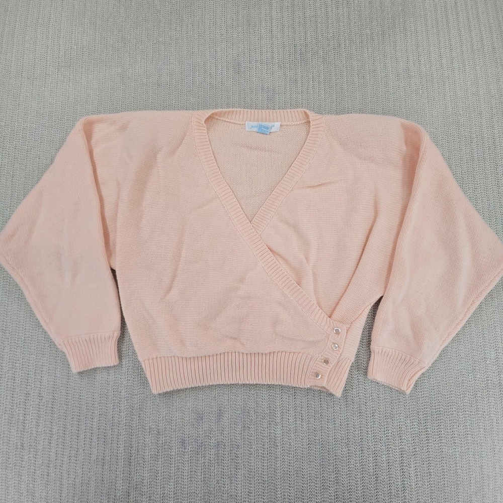 Vintage Jamie Scott Sweater Womens Medium Pink Wrap Knit Made in Hong Kong 80s